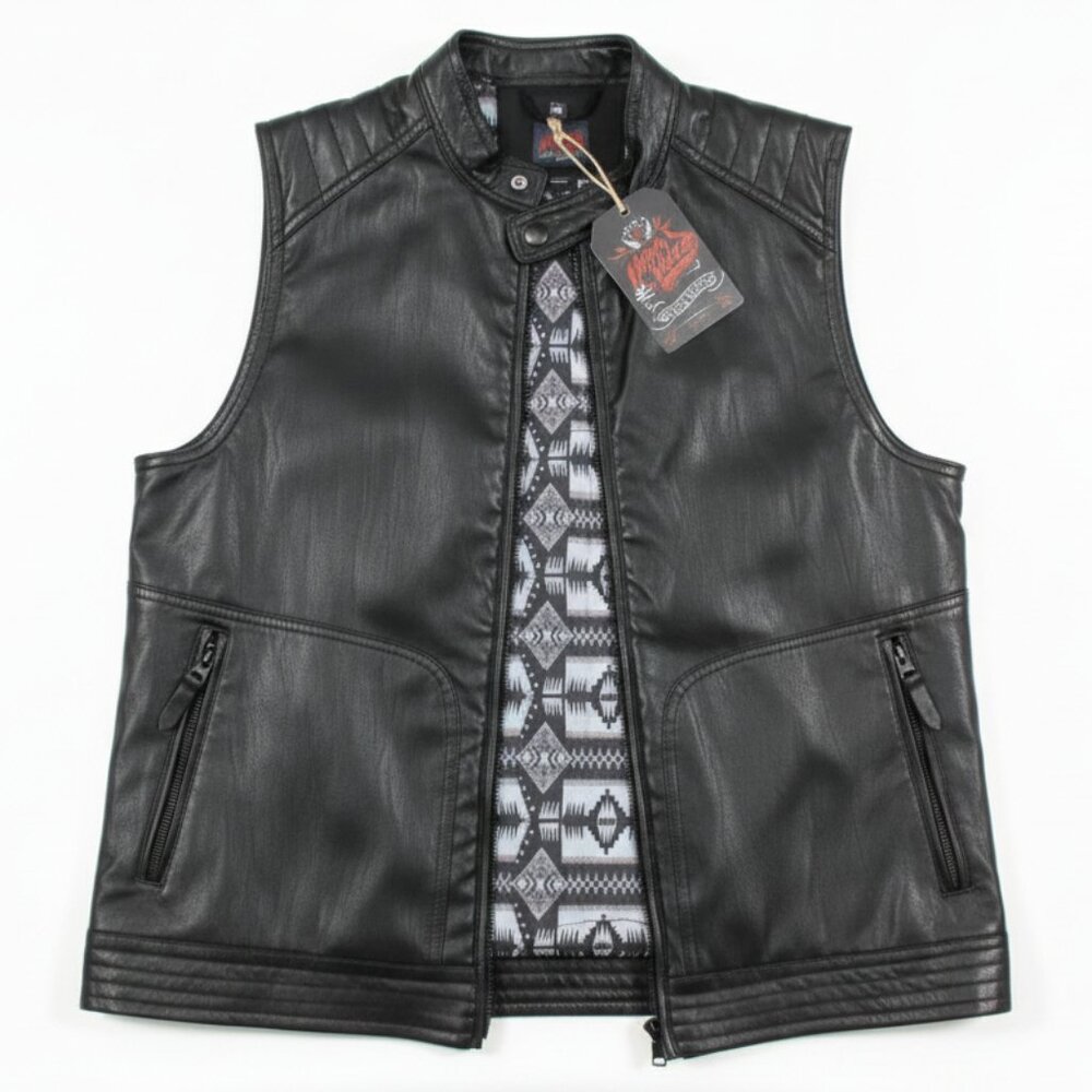 NWT Brad Paisley Moonshine Spirit Black Faux Leather Vest Boot Barn Men’s M